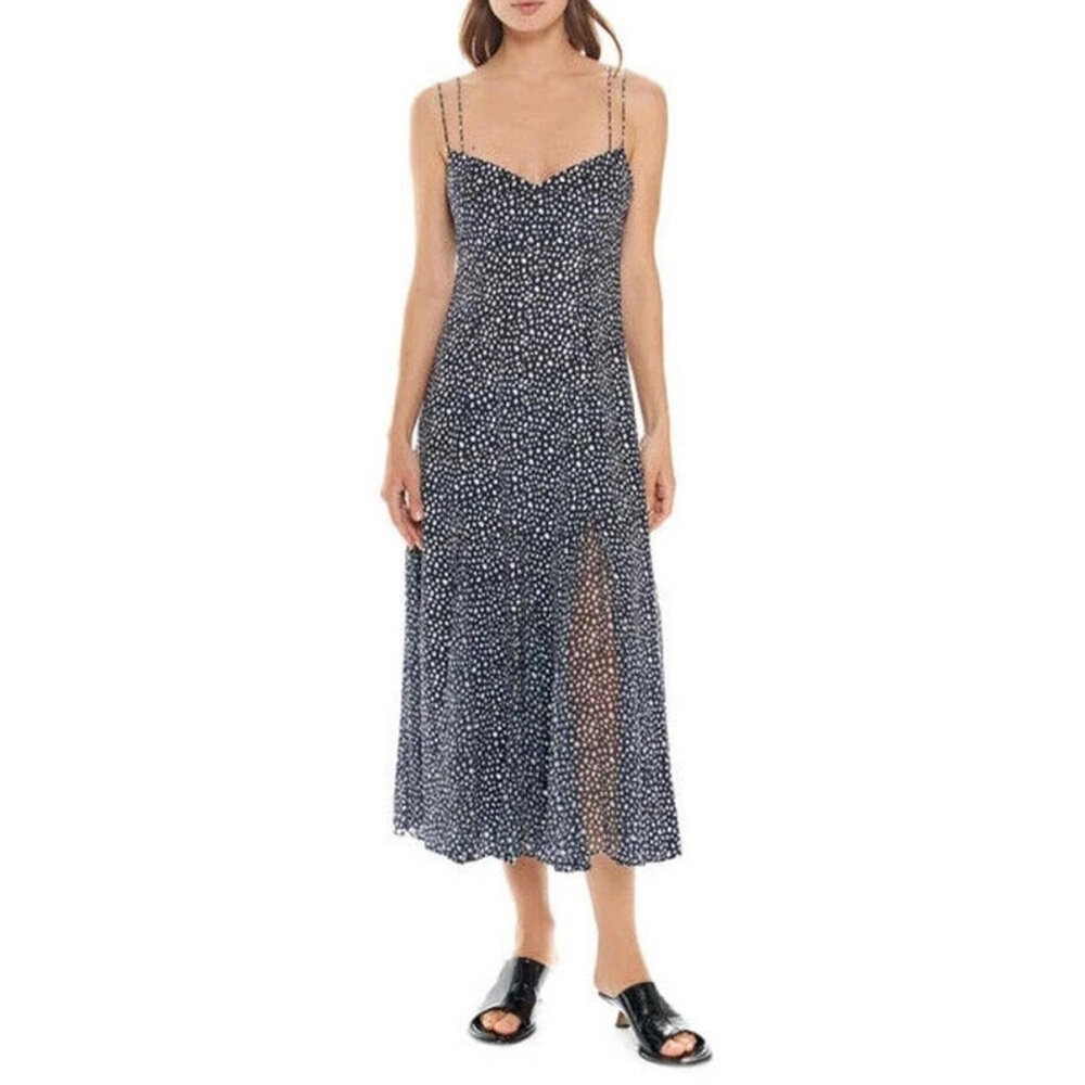 La Ligne Luca Navy Blue and White Silk Slip Midi Dress Size Small Like New